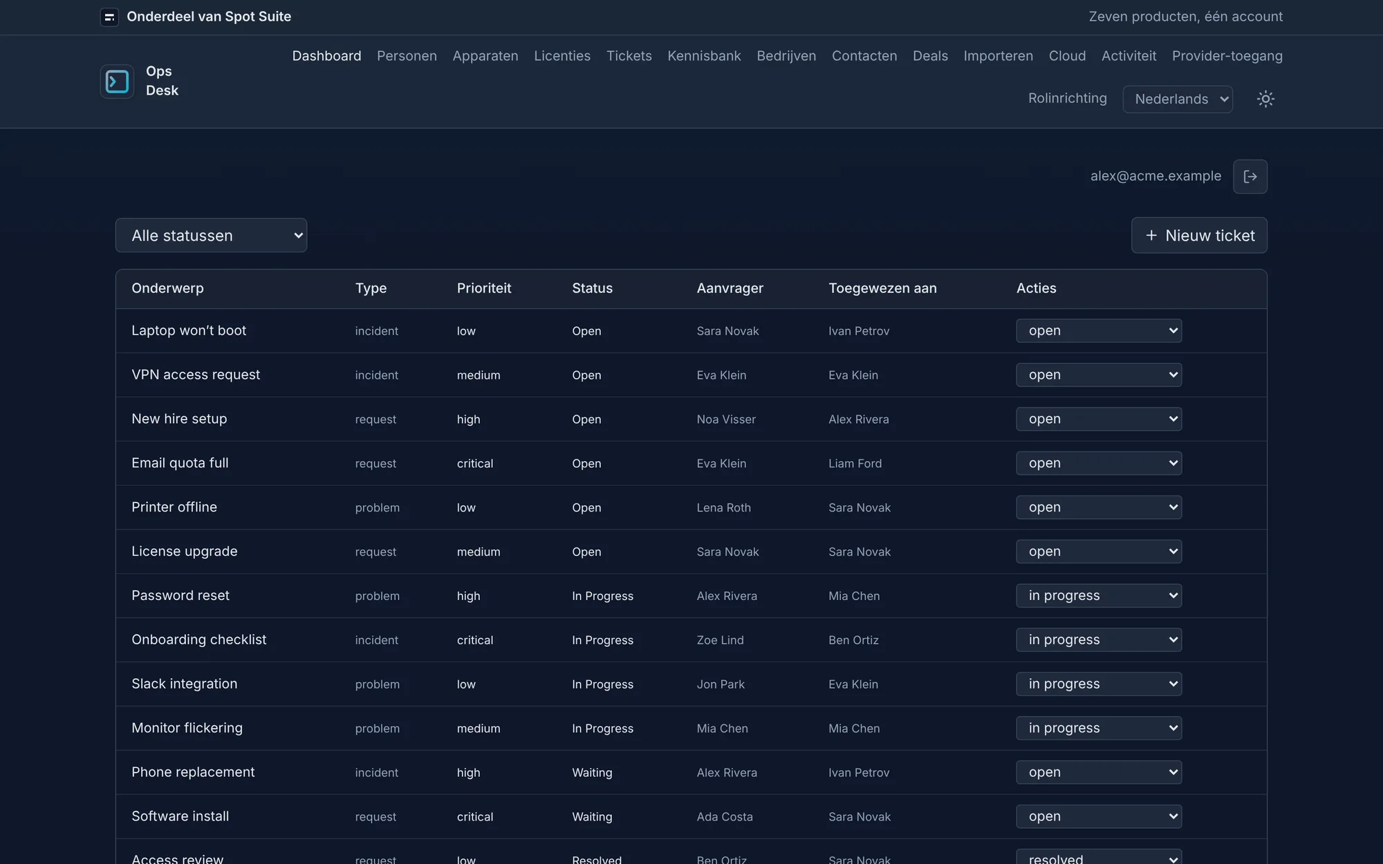 OpsDesk-ticketscherm