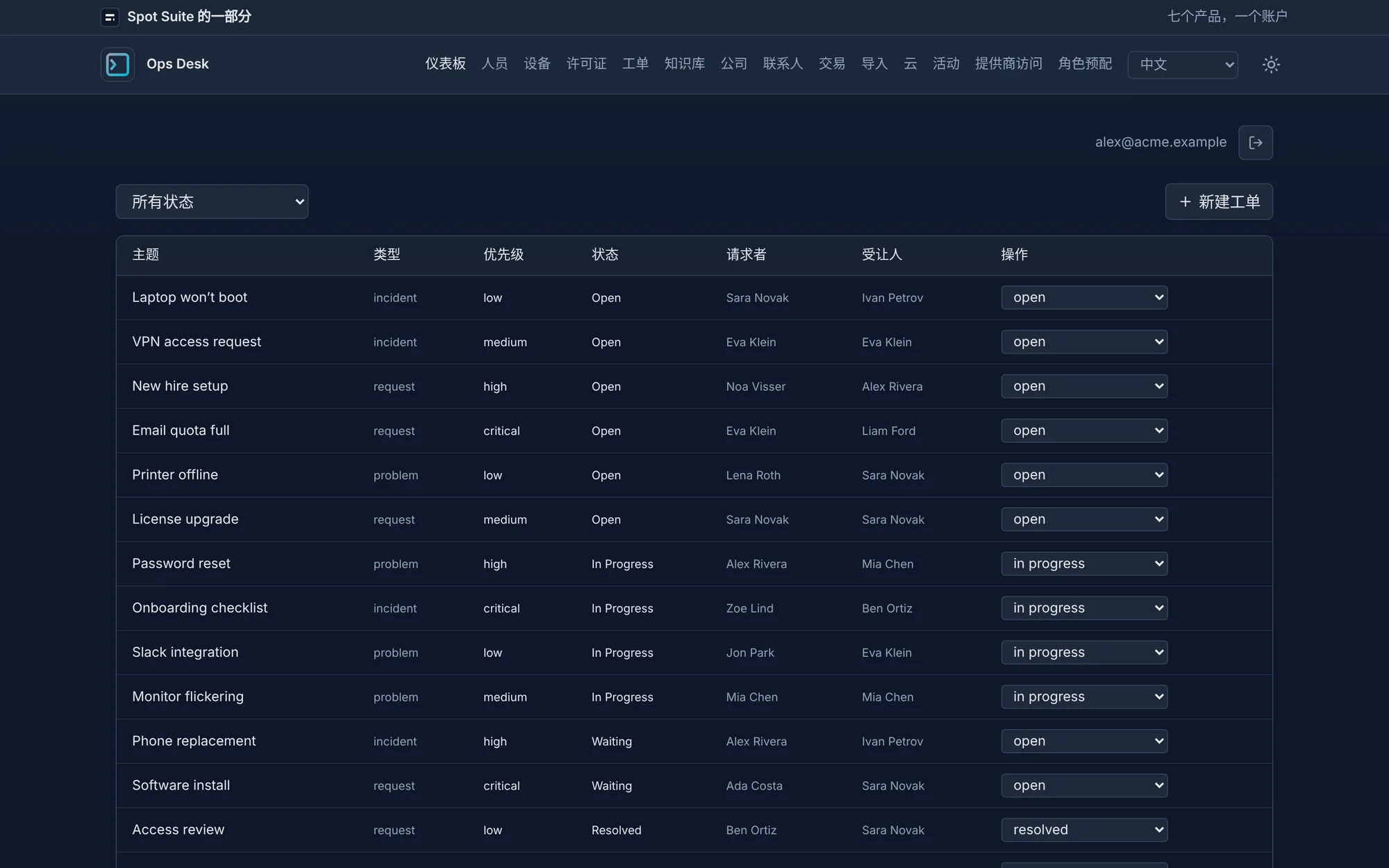 OpsDesk 工单界面